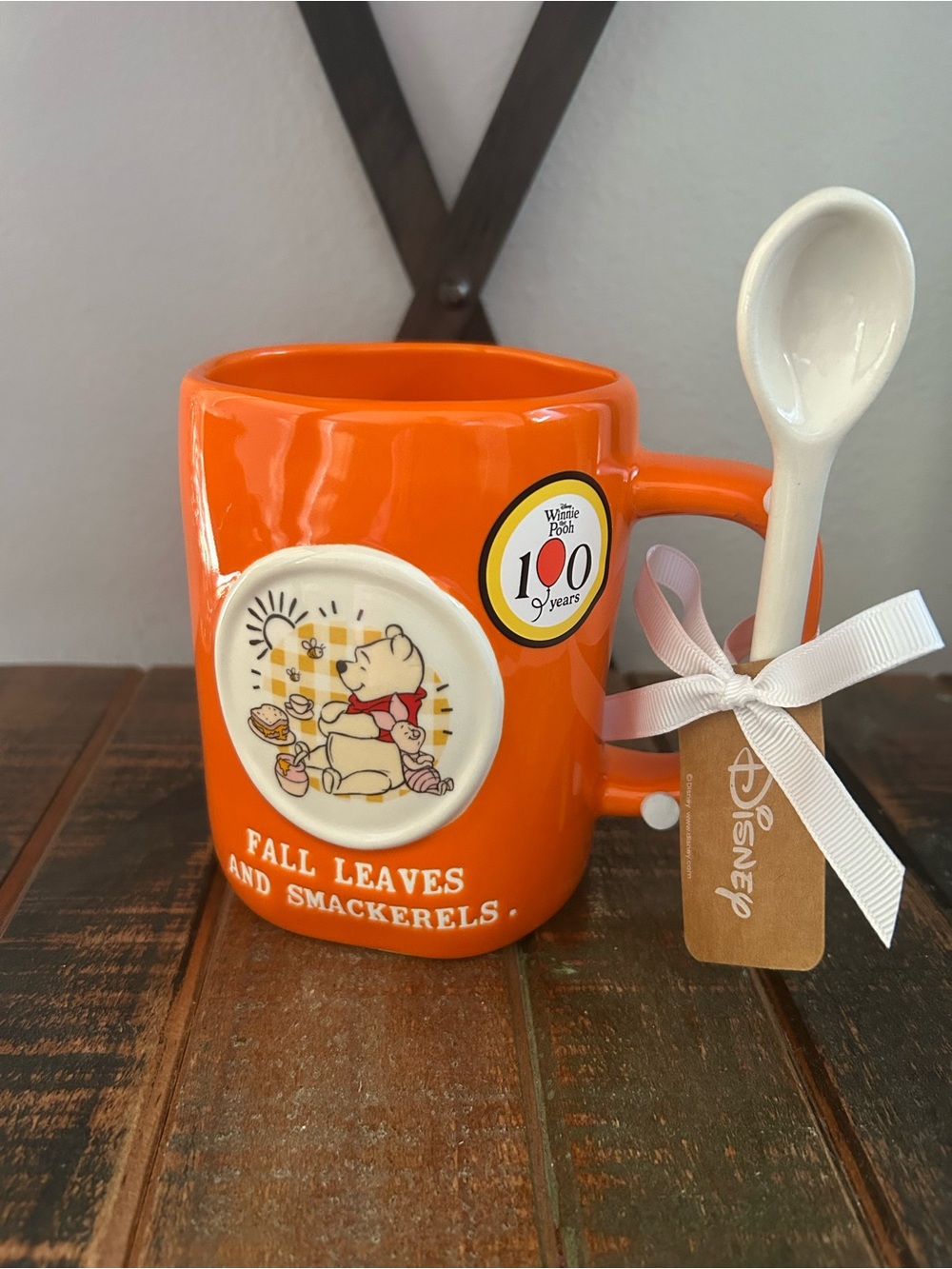 Rae Dunn Disney Winnie the Pooh Piglet Fall Leaves Smackerels Mug And Spoon New